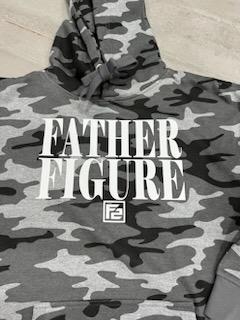 Stylish grey camo F2 hoodie featuring a bold white rubber stamp print, perfect for a trendy fall or winter look.