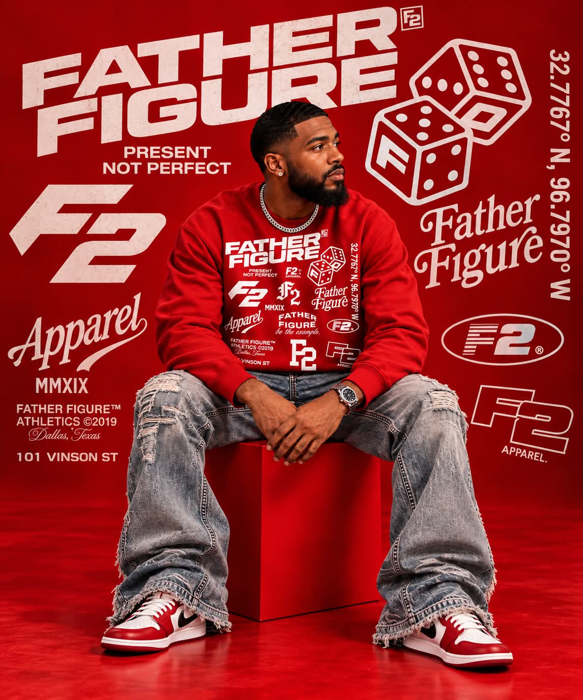 Father Figure All-Over Graphic Crewneck