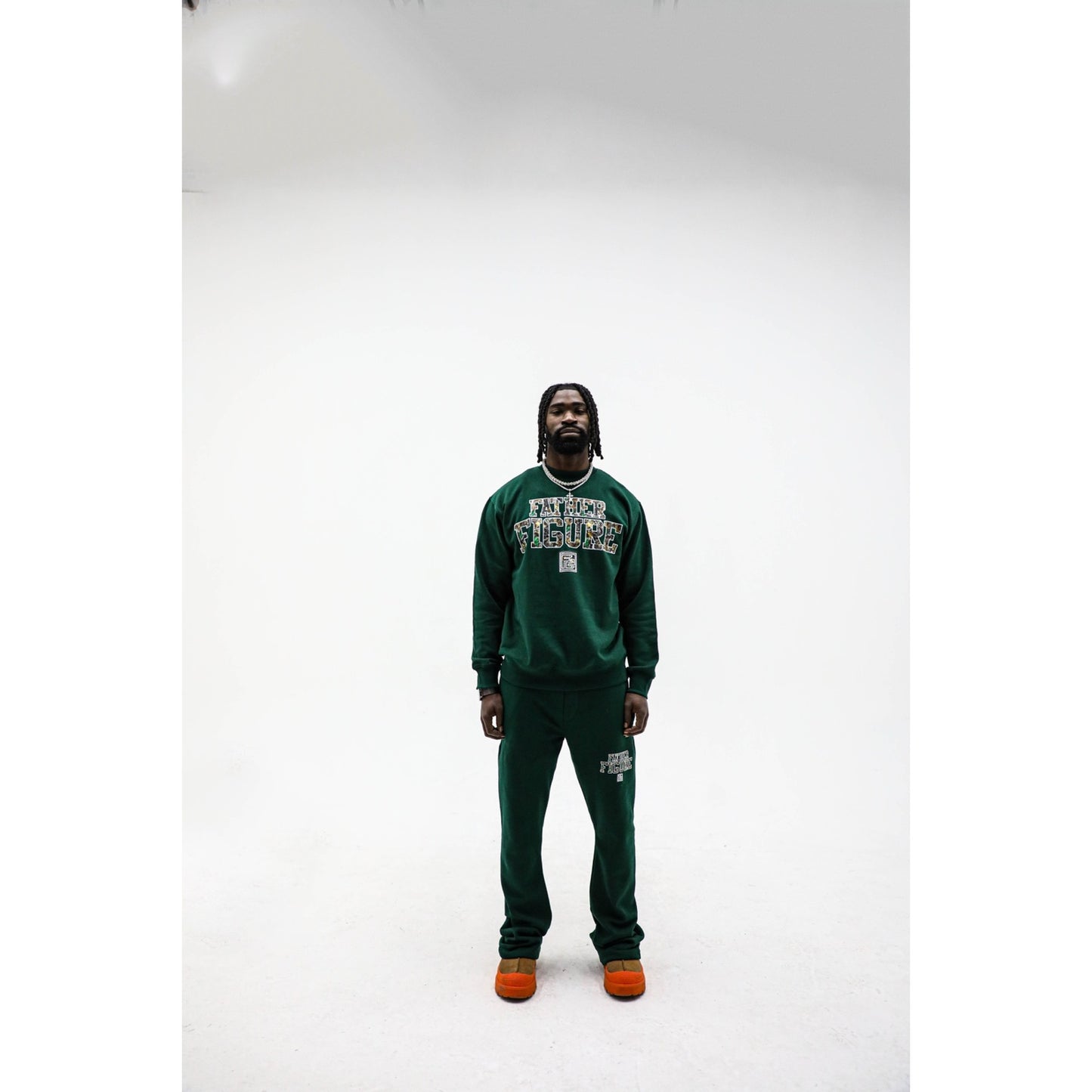 Father Figure Forest Green Crew Sweatshirt & Flared Sweatpants Set