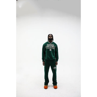 Father Figure Forest Green Crew Sweatshirt & Flared Sweatpants Set