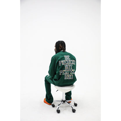 Father Figure Forest Green Crew Sweatshirt & Flared Sweatpants Set
