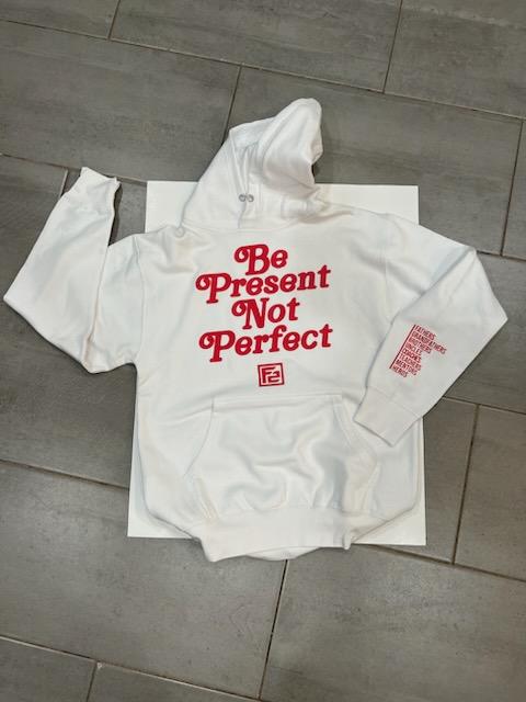 Cozy vintage-style F2 "BPNP" hoodie in a classic fit, featuring the inspiring "Be Present Not Perfect" mantra on soft cotton.