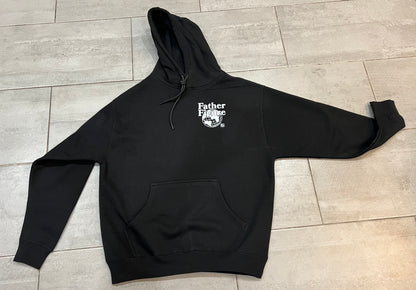 Cozy black Father Figure Hoodie with a bold logo, embodying strength and style for casual, everyday wear.