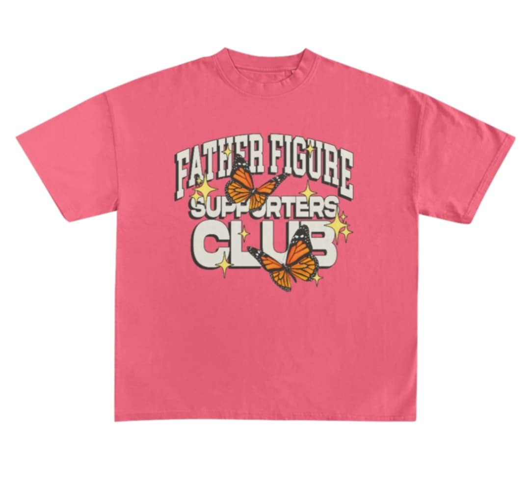 Cozy Father Figure Supporters Club hoodie with bold text and vibrant butterfly graphics symbolizing transformation.