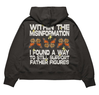 Vibrant Father Figure Supporters Club hoodie and tee with bold text and butterfly graphics symbolizing transformation.