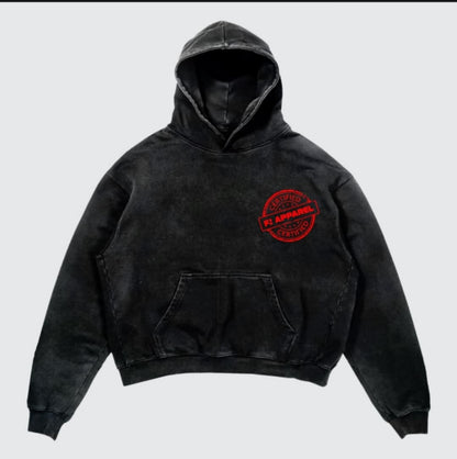 Black hoodie with a bold white ‘Father Figure’ design mimicking a nutrition label. Lists traits like presence, leadership, and unconditional love, stamped with a red ‘Certified F2 Apparel’ mark and the phrase ‘Still the Best Job Ever.
