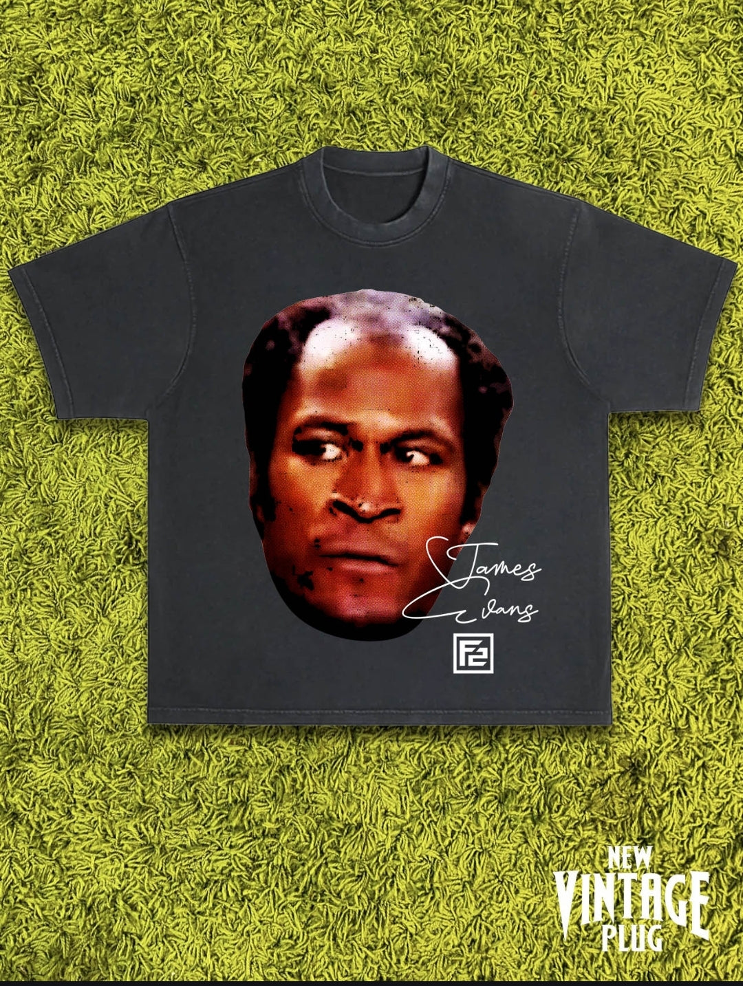 Retro graphic tee featuring a bold vintage James Evans big face design, ideal for TV fans and streetwear enthusiasts.