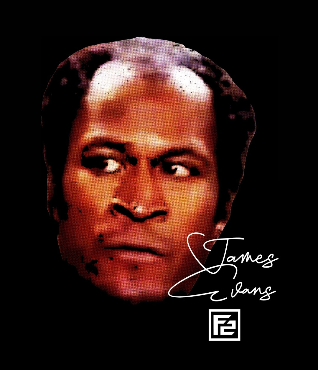 Vintage-style James Evans big face graphic tee in bold retro design, ideal for TV fans and streetwear enthusiasts.