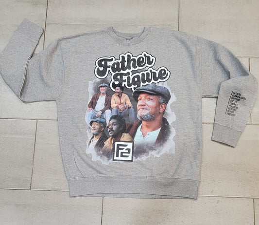 Cozy gray vintage sweatshirt showcasing a nostalgic 'Father Figure' design with four men in classic style.