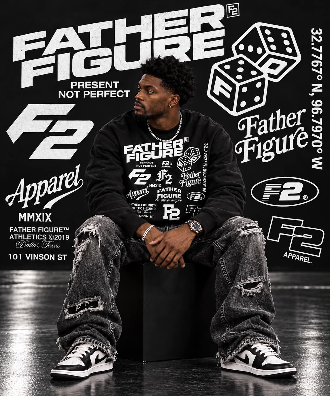 Father Figure All-Over Graphic Crewneck