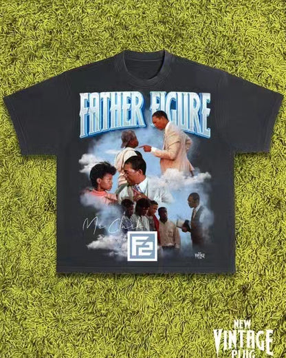 Soft, vintage-washed dark grey F2 "Vintage" tee with a retro Father Figures design, perfect for casual, nostalgic style.