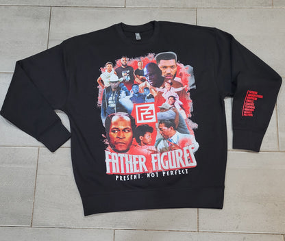 Cozy gray vintage sweatshirt with a nostalgic 'Father Figure' design showcasing four men in a classic graphic style.