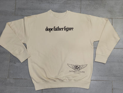 Cozy ivory cream sweatshirt with elegant chocolate script and a subtle F2 wing logo, perfect for fall and winter style.