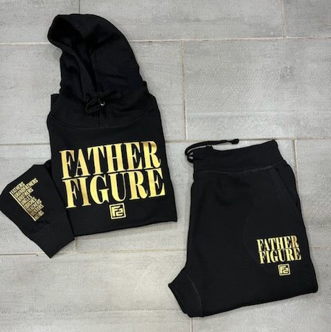 Cozy Fall/Winter F2 "Gold Standard" jogger set in black with striking gold logo accents, crafted from premium cotton.