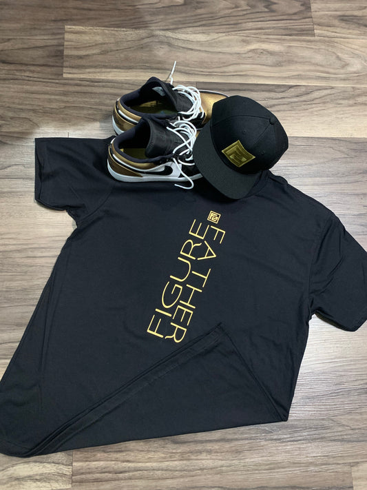 Stylish F2 Gold “Flip” Tee featuring a bold, unorthodox print on a comfortable crew neck design in vibrant gold tones.